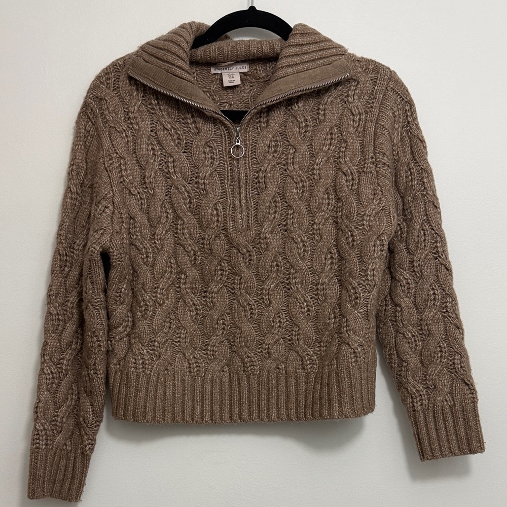 Sincerely Jules Brown Cable Knit Turtleneck Sweater